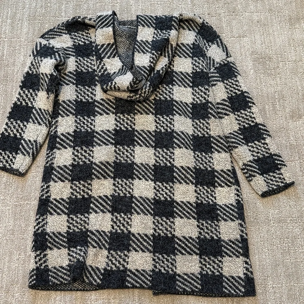 Dreamers by Debut tan/black plaid Long Sweater cardigan S